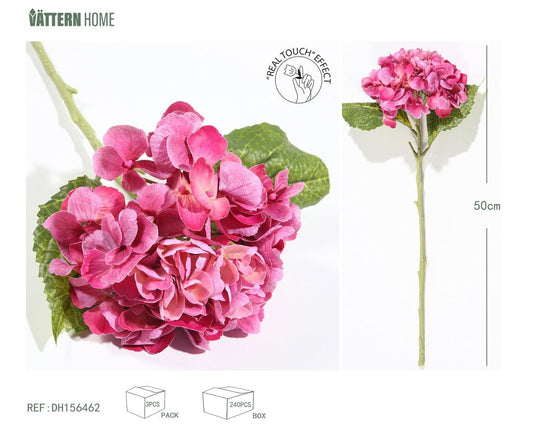 Hortensia de una sola rama con tacto de película, 50 cm, color rosa