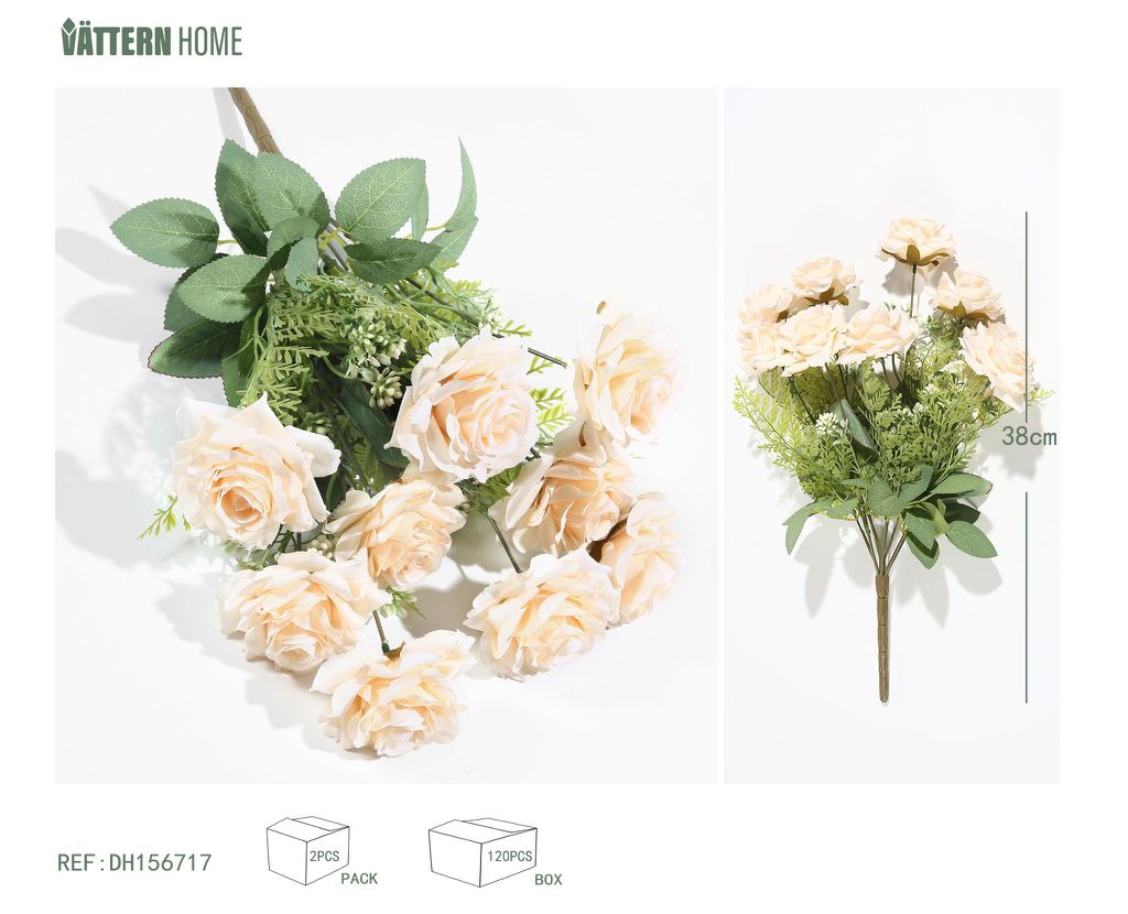 9 rosas persas rizadas blancas de 38 cm