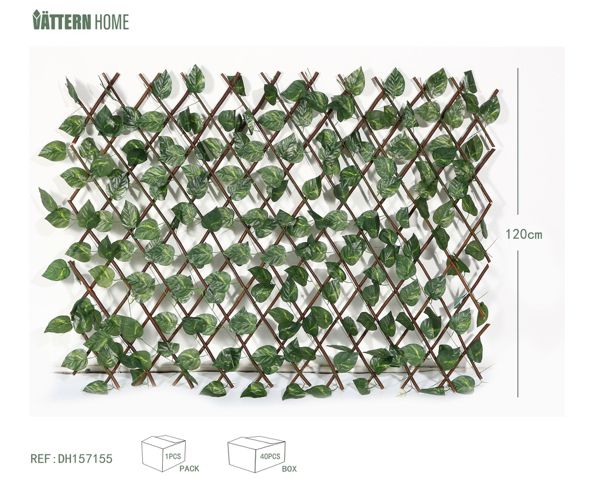 Rábano verde grande 216 hojas valla 120CM madera + plástico (PE) + poliéster de seda (poliéster), verde grueso y en capas, textura clara, natural y verdadera