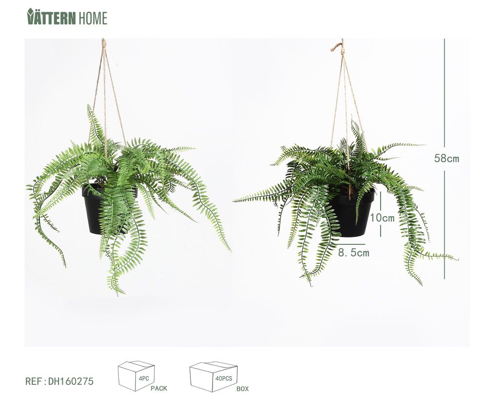 Cesta colgante para planta de horquilla persa, 58 cm, 8 x 10 cm, color verde oscuro y verde claro.