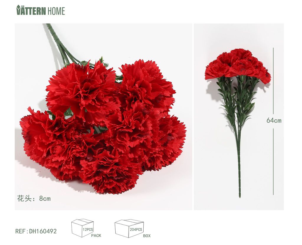 Siete flores artificiales de clavel 64CM.8CM de tela