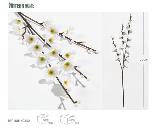 Pequeña flor artificial de tres puntas de olivo blanco, 55 cm y 3 cm.