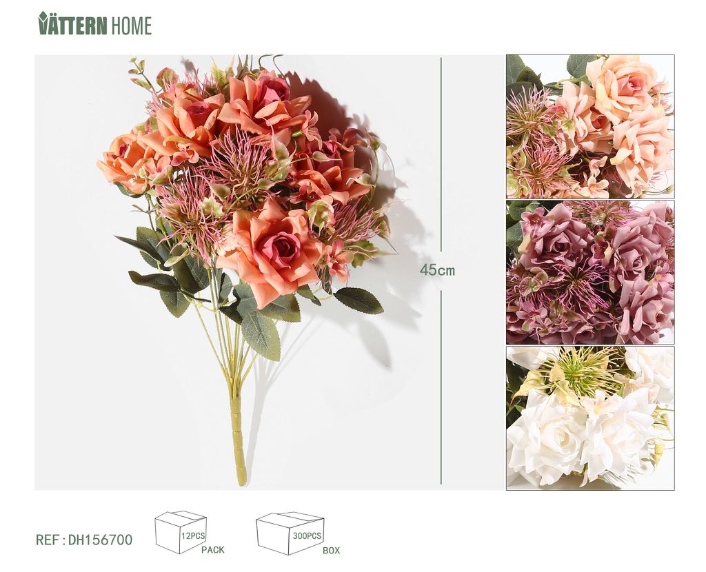 Ramo de 11 crisantemos nuevos de color rosa cuerno de 45 cm en tonos naranja, rosa, morado, rosa claro y blanco.