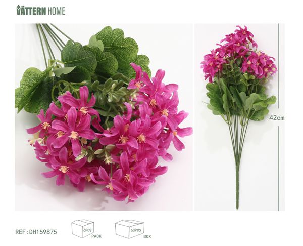 8 tenedores de flores pequeñas 42CM poliéster de seda blanco amarillo, plástico, flores de barrido de tumba de simulación de hierro, sin necesidad de cuidados, capas ricas, convenientes y hermosas