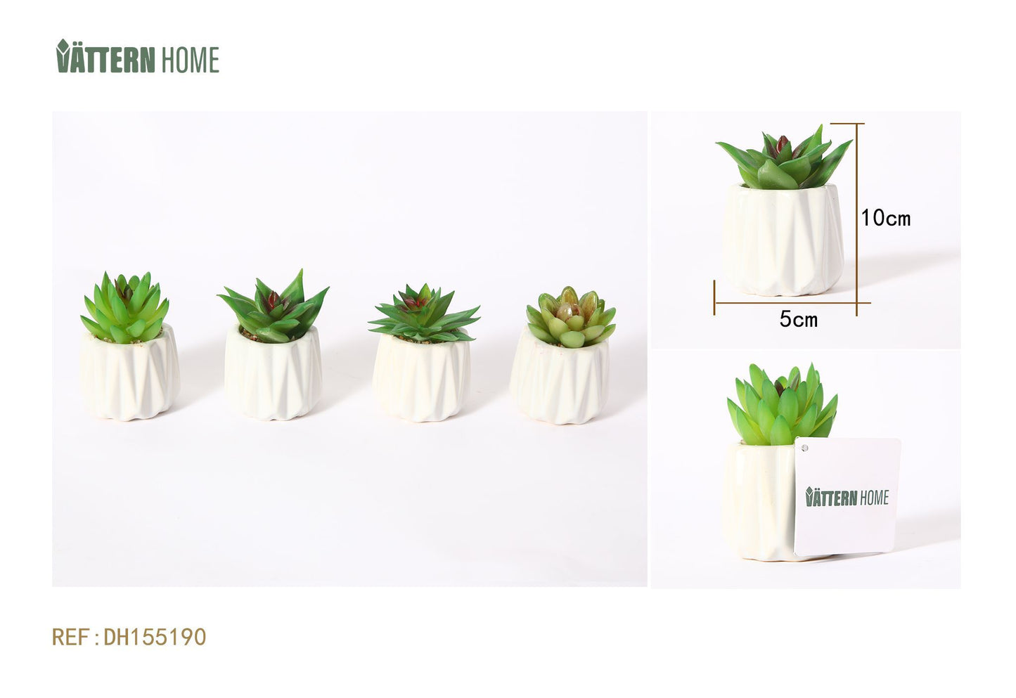 Maceta artificial de cerámica verde (paquete de 4) de 5 x 10 cm