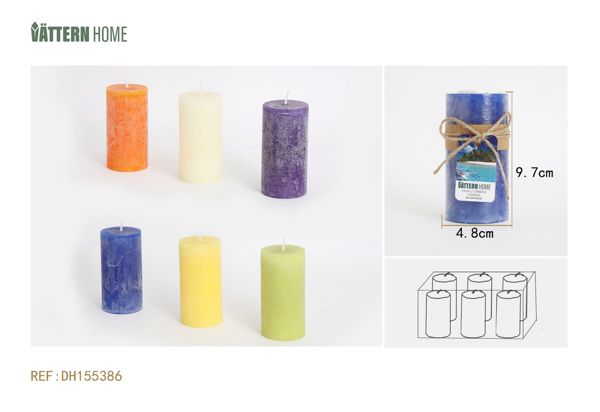 Velas de pilar mezcladas con parafina de 4,8 x 9,7 cm con aromas florales y frutales (amarillo, naranja, verde, violeta, blanco, azul oscuro) que arden durante 28 horas