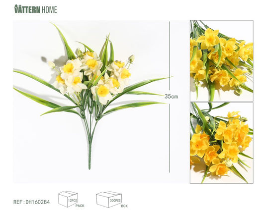 5 narcisos de pegamento suave de hierba de primavera de 35 cm, blanco, naranja y amarillo