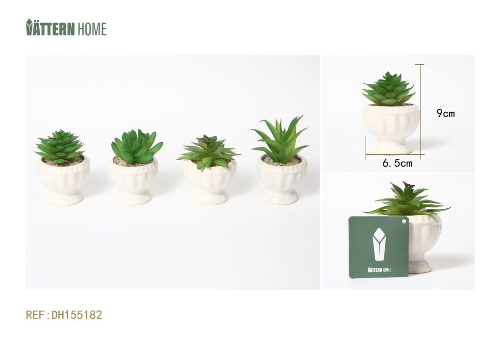 Maceta de cerámica serie verde, maceta artificial verde, 6,5 x 9 cm