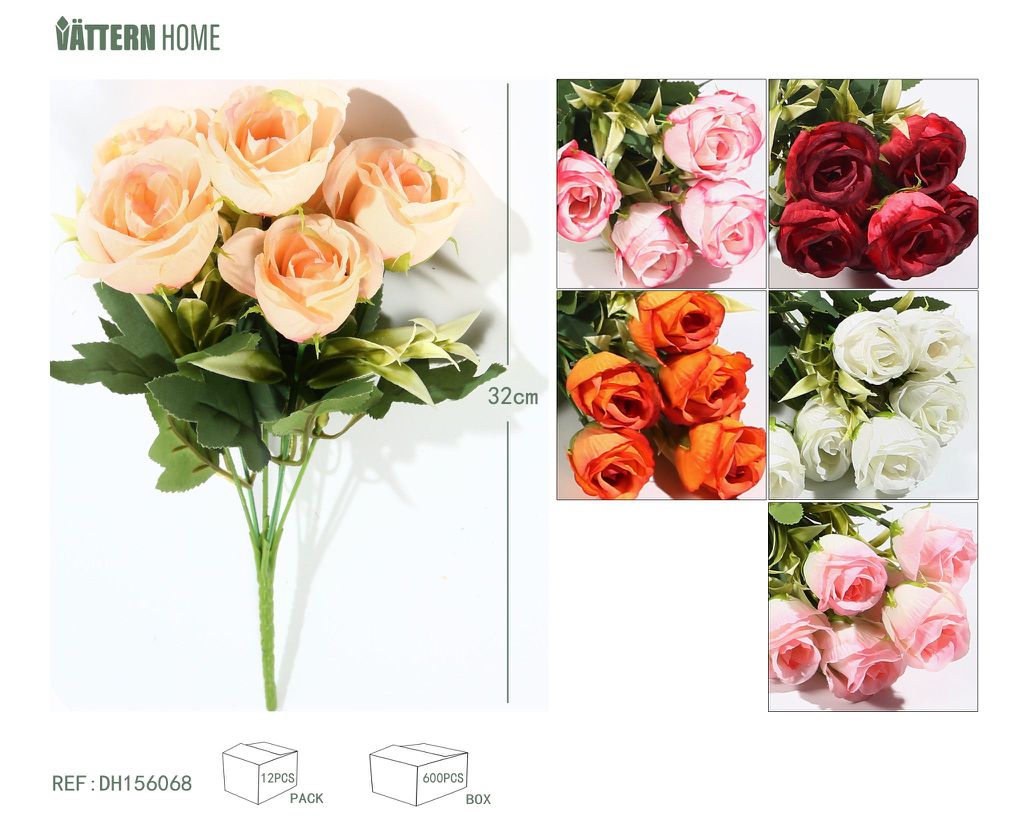 Pintura al óleo de 6 puntas rosa de la suerte 32CM rosa blanco, champán, naranja, rojo oscuro, blanco lechoso, rosa