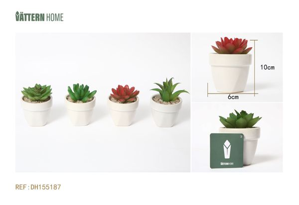 Paquete de 4 macetas artificiales de cerámica de 6 x 10 cm