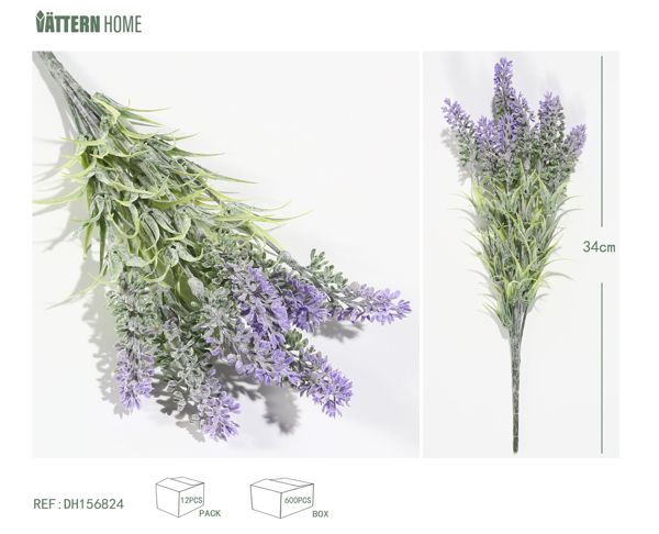 Lavanda de amor de 34 cm de plástico morado, decoración de alambre para paisajismo, realza el estilo, la forma del extremo de la flor es verdadera