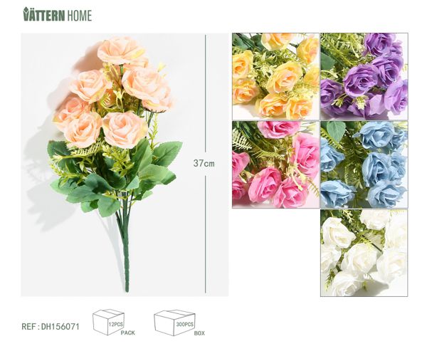 Rosa inglesa de 9 puntas 37CM morado, amarillo, azul, rosa, champán, blanco lechoso