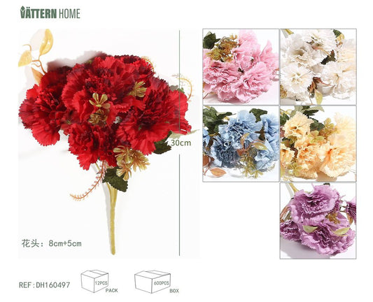 Cinco flores artificiales de clavel 30CM.8CM+5CM