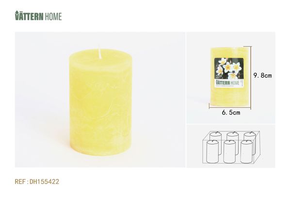 Vela de pilar de parafina de 6,5 x 9,8 cm con aroma a frangipani PLUMERIA (amarillo) que dura 40 horas