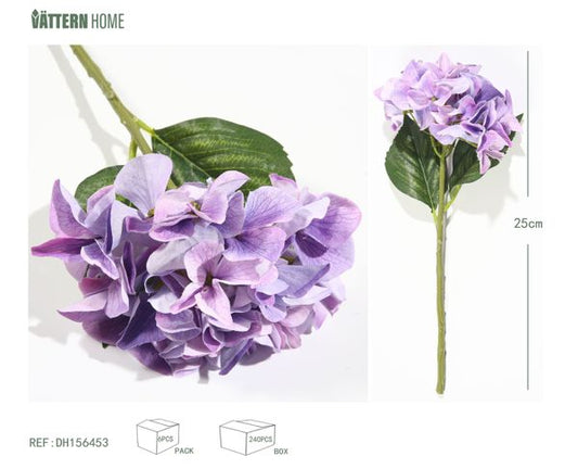 Hortensia de seda individual de 25 cm morada