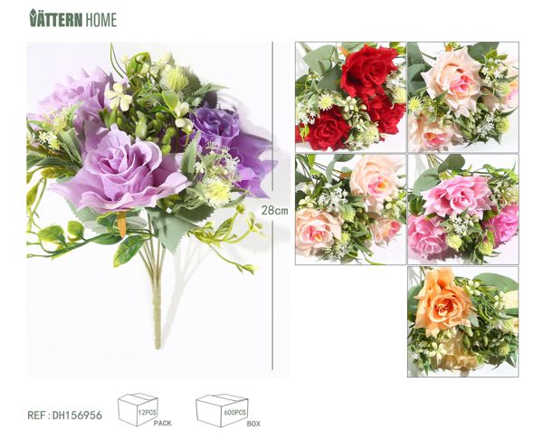 Rosa de gemas de 7 puntas de 28 cm en tela de seda rosa, roja, morada, blanca, rosa claro y champán.