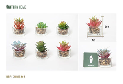 Paquete de 6 macetas de vidrio con diseño de flores artificiales, plantas verdes, 5 x 5 x 5 cm