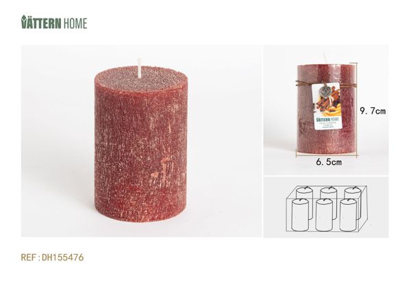 Vela de pilar de 6,5 x 9,7 cm, sabor a parafina y canela (rojo vino), duración de combustión de 40 horas