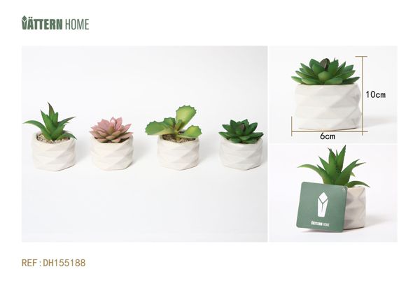 Paquete de 4 macetas de cerámica para plantas artificiales de 6 x 10 cm
