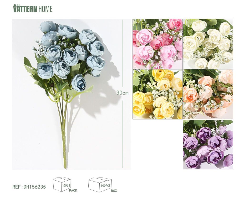 5 tenedores 15 cabezas Rosa de té coreana pequeña 30CM Amarillo, champán, morado, azul, blanco, rosa