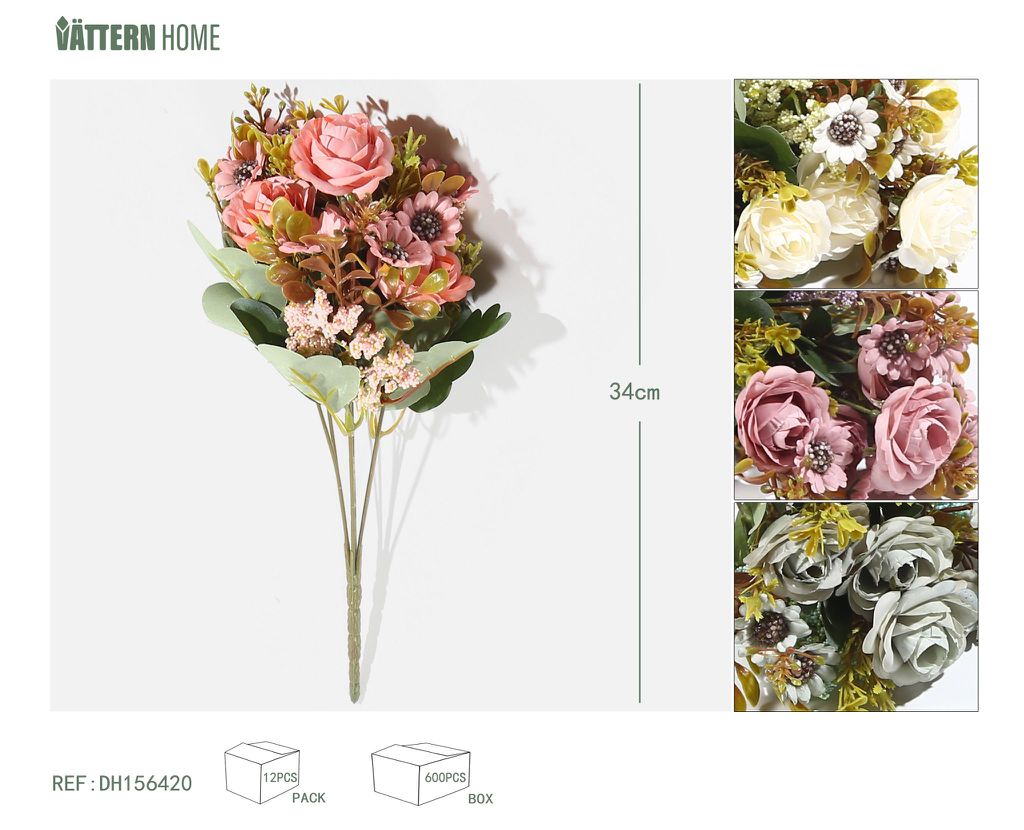 7 rosas Michelia 34CM tela de seda rosa, verde, blanca y morada