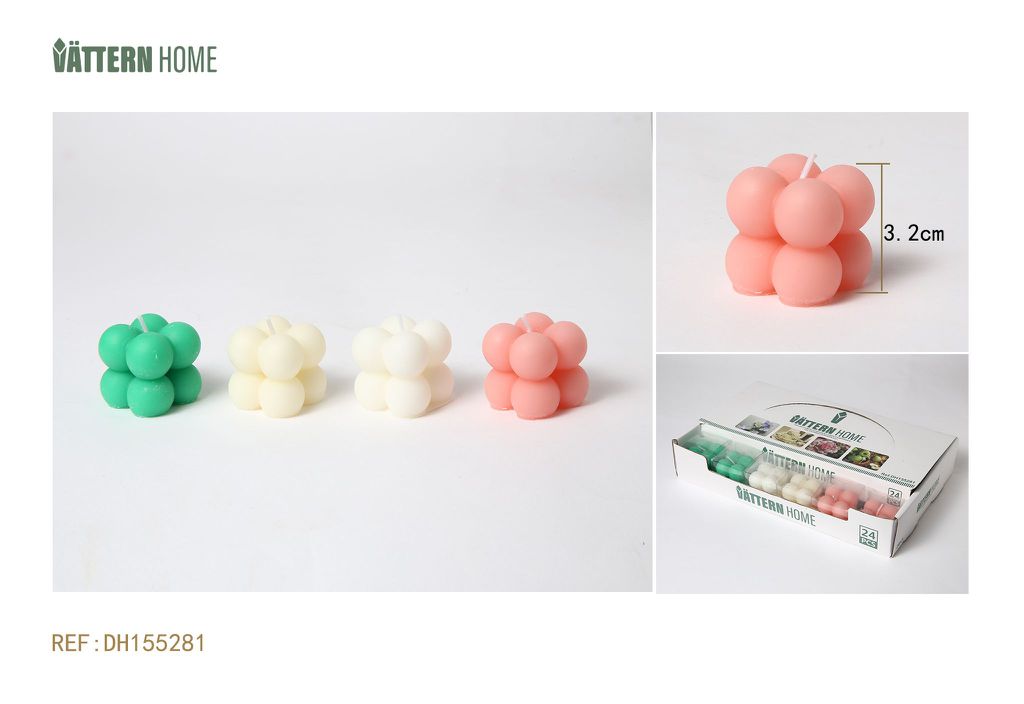 Vela cuadrada de 3,2 cm de parafina con forma de manzana, rosa, crema y azul (verde, blanco lechoso, blanco, rosa) que arde durante 3,5 horas