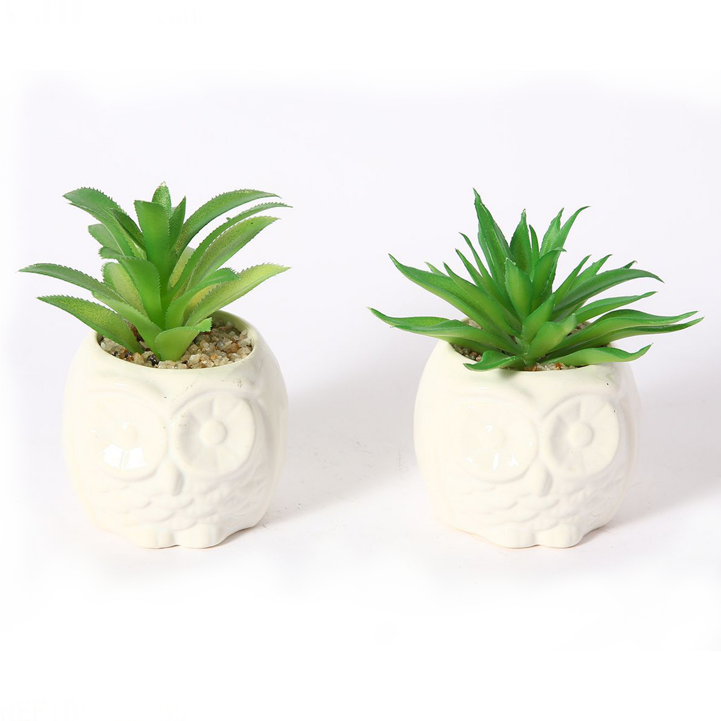 Maceta artificial de cerámica con forma de búho (paquete de dos) de 7,5 x 11 cm