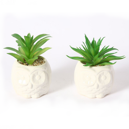 Maceta artificial de cerámica con forma de búho (paquete de dos) de 7,5 x 11 cm