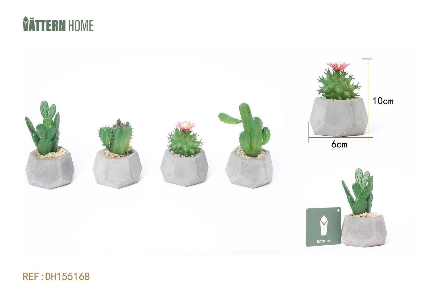 Paquete de 4 macetas artificiales de cemento verde de 6 x 10 cm