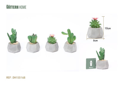Paquete de 4 macetas artificiales de cemento verde de 6 x 10 cm