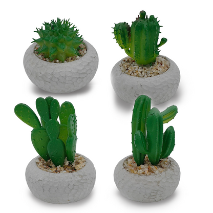 Paquete de 4 macetas de cemento de la serie Cactus, macetas artificiales de 7 x 9 cm