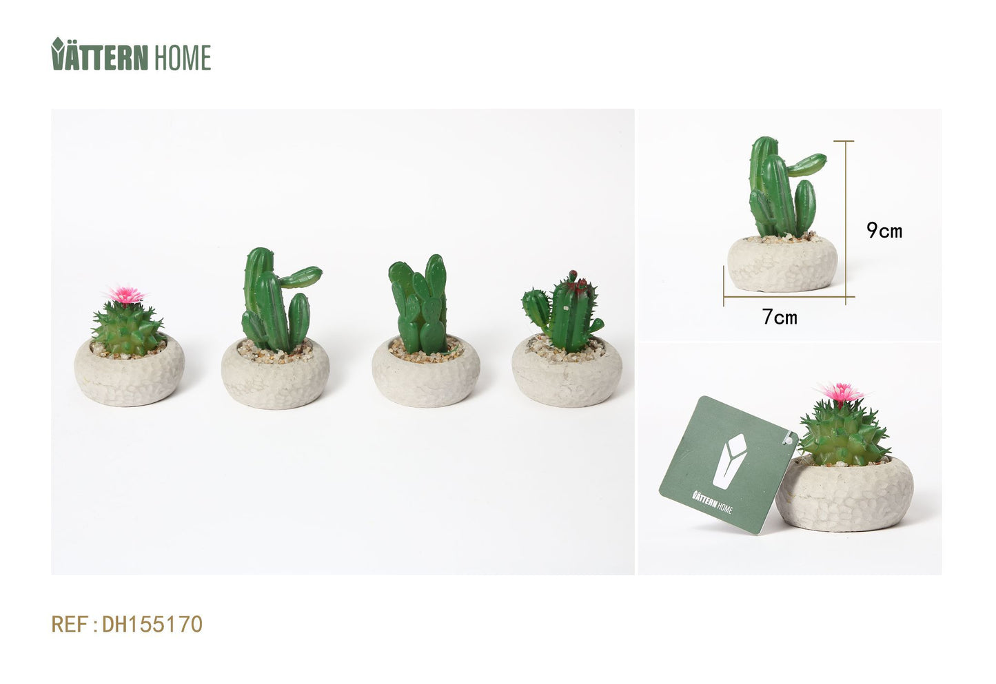 Paquete de 4 macetas de cemento de la serie Cactus, macetas artificiales de 7 x 9 cm