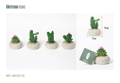 Paquete de 4 macetas de cemento de la serie Cactus, macetas artificiales de 7 x 9 cm