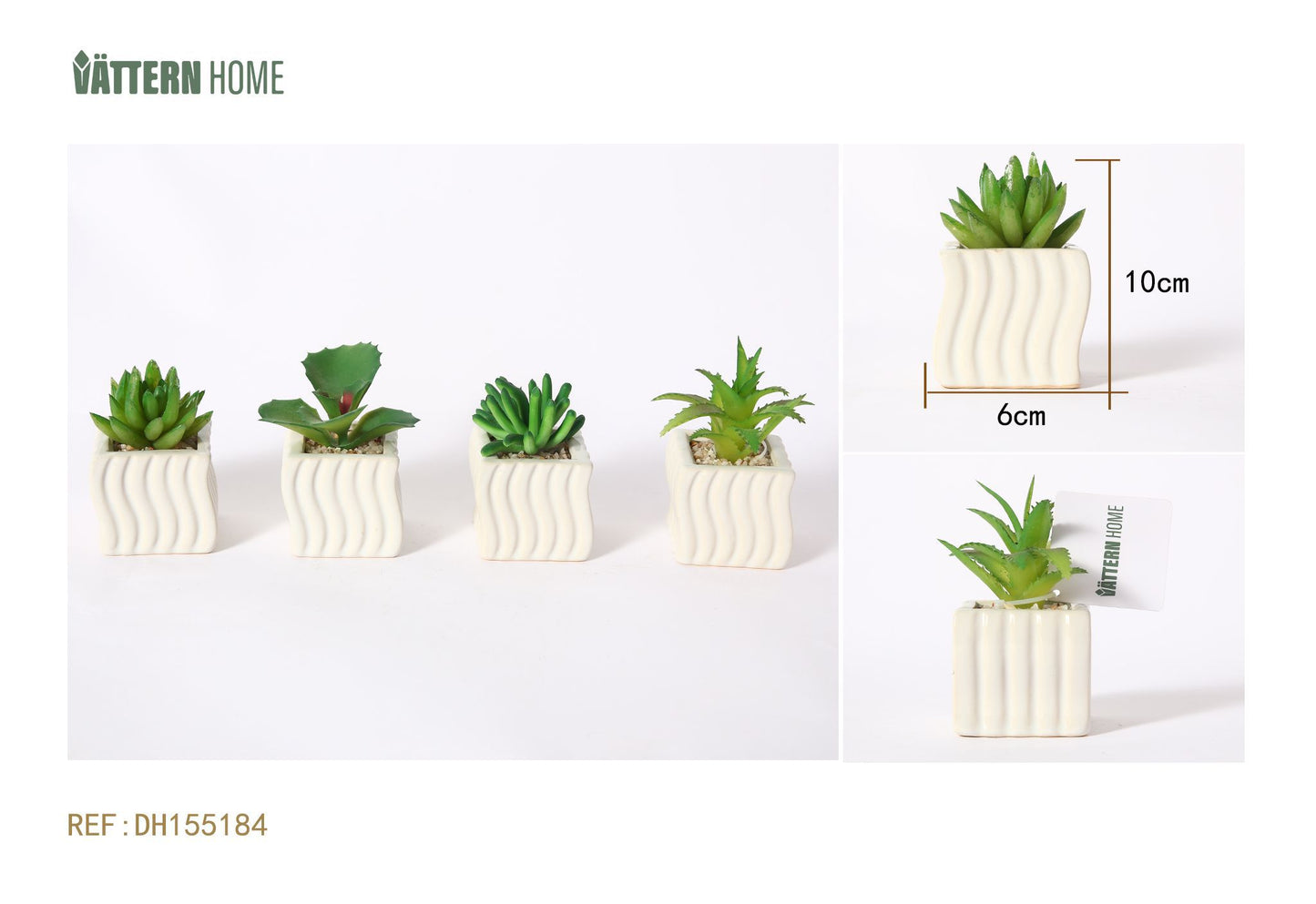 Paquete de 4 macetas de cerámica verde para plantas artificiales de 6 x 10 cm