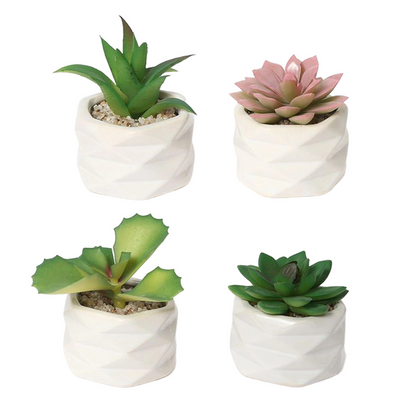 Paquete de 4 macetas de cerámica para plantas artificiales de 6 x 10 cm