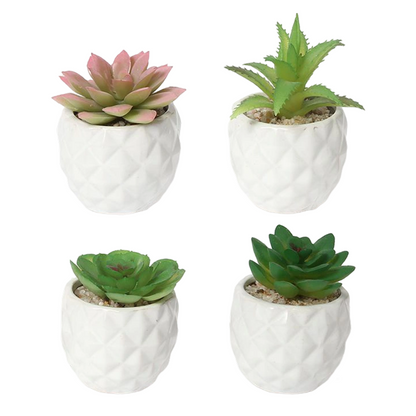 Paquete de 4 macetas de cerámica para plantas artificiales de 6 x 10 cm