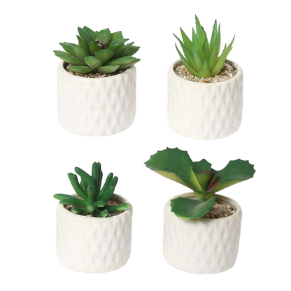 Paquete de 4 macetas de cerámica para plantas artificiales verdes, 6 x 10 cm, serie verde