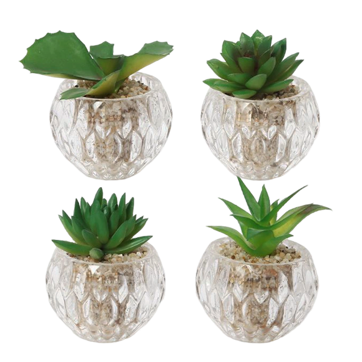 Paquete de 4 macetas artificiales de vidrio verde de 8 x 10 cm