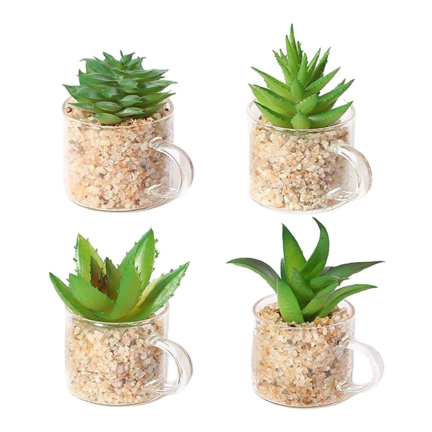 Paquete de 4 macetas de vidrio para plantas artificiales verdes de 8 x 8 cm
