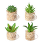 Paquete de 4 macetas de vidrio para plantas artificiales verdes de 8 x 8 cm