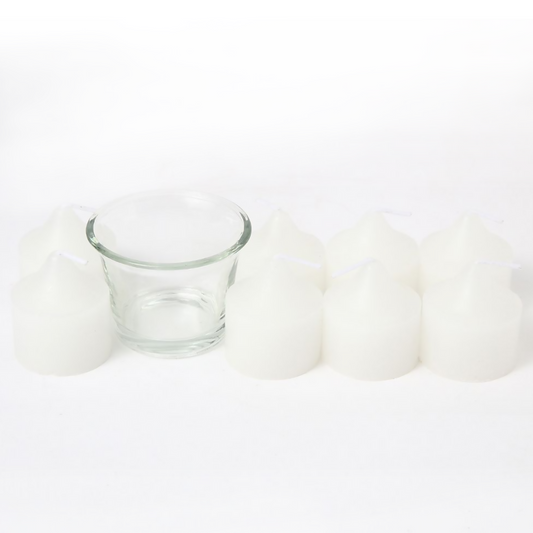 Juego de velas de aromaterapia (8 velas + 1 vaso) 3*4CM de parafina con aroma a campana azul (blanco) que arde durante 2 horas