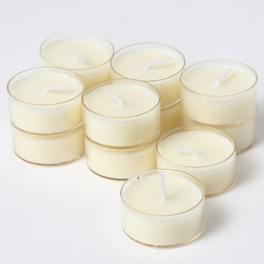 Paquete de 12 velas perfumadas redondas de 1,8 x 3,9 cm con aroma a crema de parafina (blanco lechoso) que arden durante 4 horas