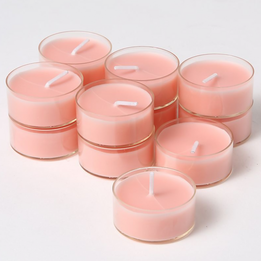Paquete de 12 velas perfumadas redondas de 1,8 x 3,9 cm con aroma a rosa de parafina (rosa) que arden durante 4 horas