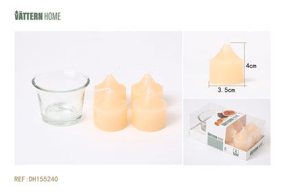 Juego de velas de aromaterapia (4 velas + 1 vaso) 3,5*4CM sabor a higo de parafina (color champán) que arde durante 3 horas