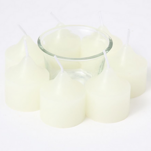 Juego de velas de aromaterapia (7 velas + 1 vaso) 3,5*4 cm sabor a crema de parafina (blanco lechoso) que arde durante 3 horas