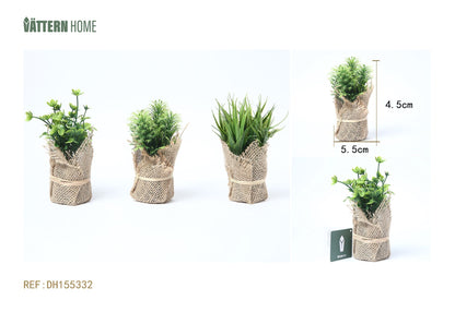 Paquete de 3 plantas en maceta de simulación de hierba, serie Grass, 5,5 x 5,5 x 4,5 cm
