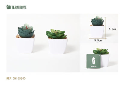 2 paquetes de plantas verdes artificiales de plástico de 5,5 x 5,5 x 6,5 cm, simulación de macetas, adornos creativos, decoración.