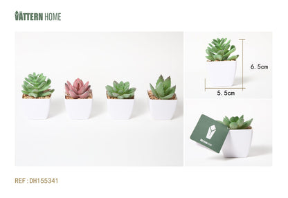 4 paquetes de plantas verdes artificiales de plástico de 5,5 x 5,5 x 6,5 cm, simulación de macetas, adornos creativos, decoración.