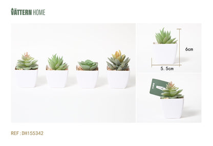 4 paquetes de plantas verdes artificiales de plástico de 5,5 x 5,5 x 6,5 cm, simulación de macetas, adornos creativos, decoración.