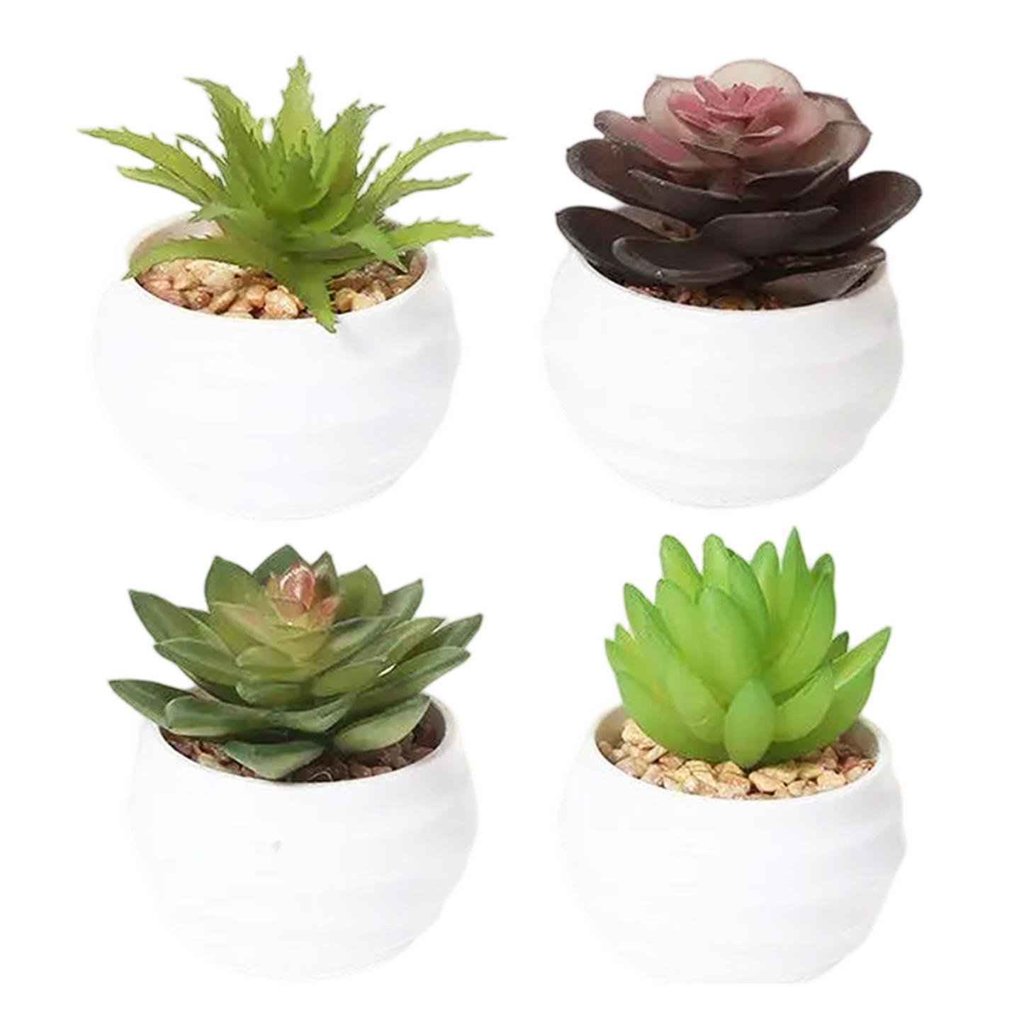 Paquete de 4 plantas artificiales verdes en maceta de 6,5 x 6,5 x 7 cm